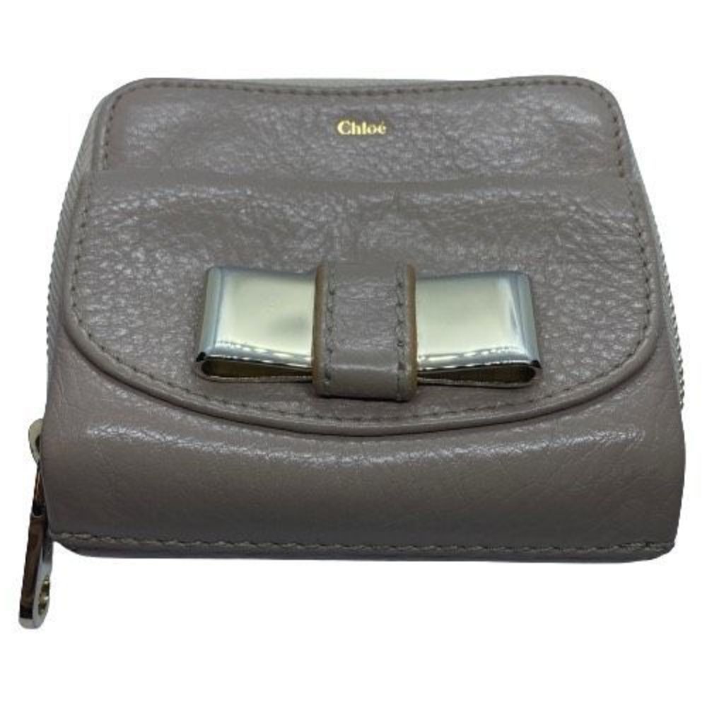 Authentic Chloe Bow Front Beige / Tan Leather Double Sided Bifold Wallet